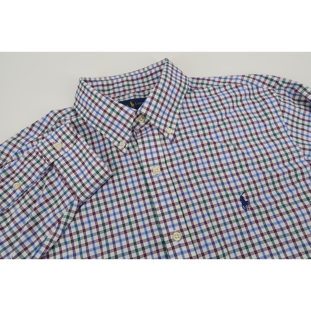 Ralph Lauren Performance Shirt Mens Large Blue Green Gingham Check Classic Fit